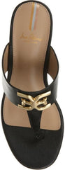 Sam Edelman Yardlie Black Patent Slip On Open Toe Wedge Heeled Thong Sandals
