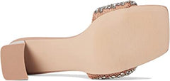 Steve Madden Laney Blush Crytals Details Slip On Open Toe Mid Block Heel Sandals