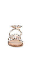 Steve Madden Travel Snake Ankle Open Toe Strap Pyramid Embellished Flat Sandals