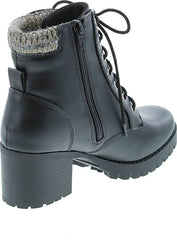 Soda Single Black Pu Lug Sole Chunky Heel Lace Up Platform Combat Wide Boots