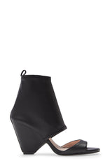 Cecelia New York Alexandra Stretch Leather Block Heeled Peep Toe Shootie BLACK