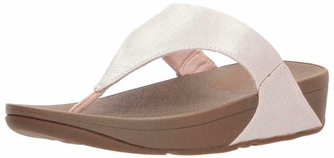 FitFlop Women's Lulu Lizard-Print Flip Flops Sandal Nude Metallic Wedge Platform