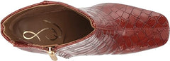 Sam Edelman Fawn Rust Croc Patent Block Heel Squared Toe Fashion Ankle Boots