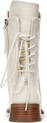 Sam Edelman Tana Ivory Leather Chunky Heel Squared Toe Zipper Mid-Calf Boots