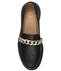 Jessica Simpson Disila Flat Chain Accent Slip On Leather Platform Loafers Black
