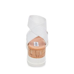 Steve Madden Bandi White Cork-Wrapped Textile Ankle Strap Platform Wedge Sandal