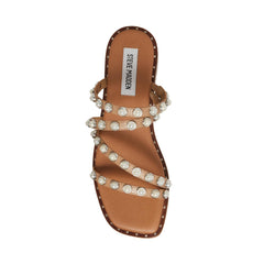 Steve Madden Skyler Tan Leather Embellished Strappy Slip On Squared Toe Sandals