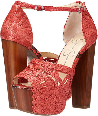 Jessica Simpson Dessie Platform Ankle Strap Heeled Sandals Coral OPen Toe Pump