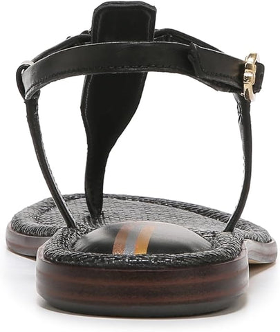 Sam Edelman Gigi Black Signet Embossed Open Toe Ankle Strap Flats Wide Sandals