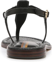 Sam Edelman Gigi Black Signet Embossed Open Toe Ankle Strap Flats Wide Sandals