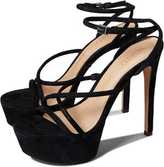 Schutz Zilla Black Suede Straps Buckle Ankle High Heels Womens Platforms Sandals