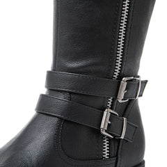 GLOBALWIN Women's Knee High Boots Side Zip Buckle Detail Riding Boots For Women