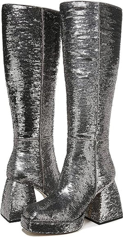 Circus By Sam Edelman Kylie Stardust Silver Square Toe Knee High Block Heel Boot