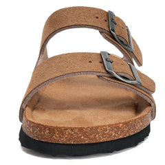 Torotto Mens Slides with Cork Footbed Open Toe Adjustable Webbing Flat Sandals 46