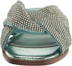 Sam Edelman Issie Sea Green Metallic Leather Flat Knotted Slip On Slides Sandals