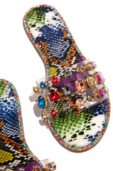 Liliana Honnay-2 Multi Snake Clear Rhinestone Gem Slip On Slide Mule Flat Sandal