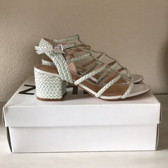 Schutz Clarcie Gladiator-style Leather Sandals Pearl White Block Heel Pumps