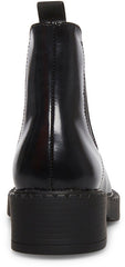 Steve Madden Poppy Black Leather Pull On Rounded Toe Chunky Heel Ankle Boots