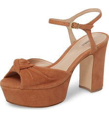 Schutz Thalyta Brown Suede Open Toe Ankle Strap Retro Platform Block Heel Sandal