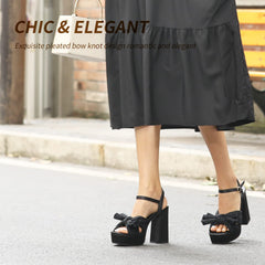 KHPAERMEI Bow Knot Platform Fashion Open Toe Chunky Ankle Strap Heeled Sandals 8