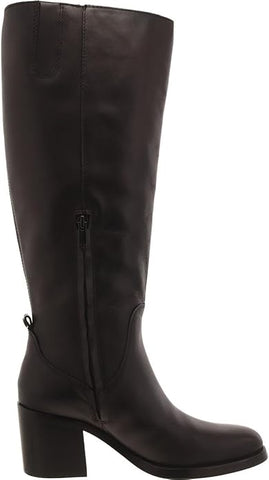 Sam Edelman Soyer Black Leather Wide Calf Block Heel Almond Toe Knee High Boots