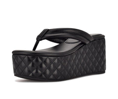 Nine West Newya Black Slip On Rounded Open Toe Platform Wedge Heeled Sandals