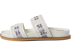 Sam Edelman Otto White Embezzled Slip On Double Strap Slides Flats Sandals