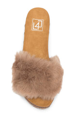 LFL by Lust For Life Women's LL-Prism Slide Sandal Tan Furry Mule Wedge Platform