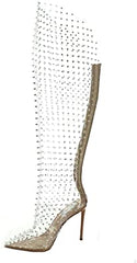 Steve Madden Vava-S Clear Spike Studs Back Zip Pointed Toe High Heel Tall Boots