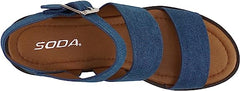 Soda Account Denim Blue Ankle Strap Round Open Toe Strappy Block Heeled Sandals