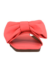 Cape Robbin Juju Coral Pink Slip On Mules Slides with Bow Fashion Sandals