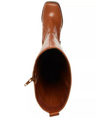 Steve Madden Andiee Cognac Leather Stacked Block Heel Square Toe Knee High Boots