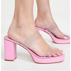Schutz Platform Pink Open Toe Translucent Straps Block High Heel Sandals