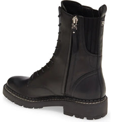 Sam Edelman Lex Black Leather Chunky Heel Rounded Toe Lace Up Ankle Combat Boots