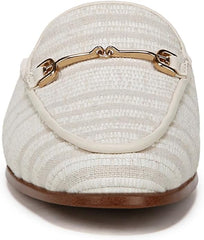 Sam Edelman Linnie White/Natural Striped Linen Chain Embellished Wide Mules
