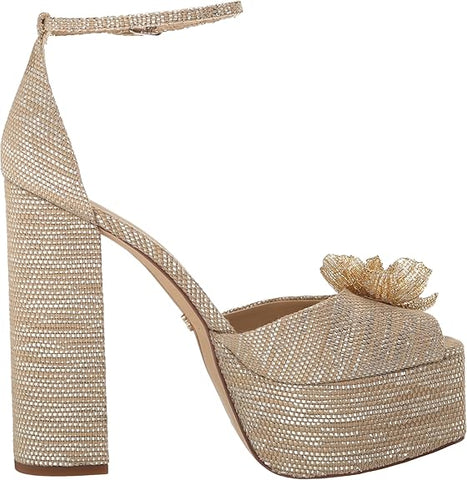Sam Edelman Kori Flora Platinum Ankle Strap Peep Toe Dress Block Heeled Sandals