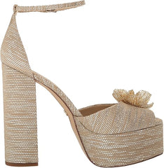 Sam Edelman Kori Flora Platinum Ankle Strap Peep Toe Dress Block Heeled Sandals
