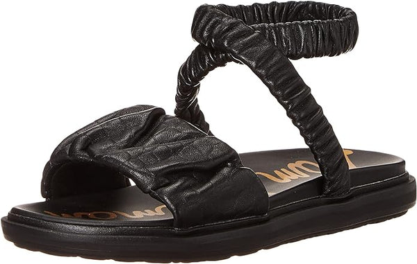 Sam Edelman Velma Black Rounded Open Toe Strappy Ankle Cuff Wedge Heeled Sandals