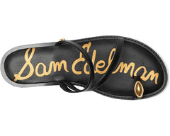 Sam Edelman Harlyn Black Leather Strappy Toe Ring Slip On Flat Slides Sandals