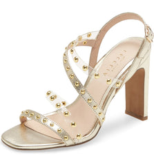 Cecelia New York Vanessa Gold Embellished Sandal Clear Open Toe High Pumps