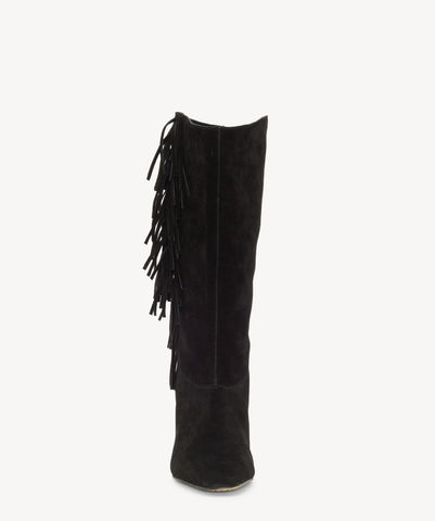 Vince Camuto Sterla Black Suede Mid Calf Fashion Block Heel Fringe Booties