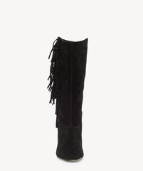 Vince Camuto Sterla Black Suede Mid Calf Fashion Block Heel Fringe Booties