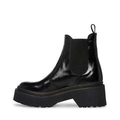 Steve Madden Manzo Black Patent Pull On Rounded Close Toe Classic Chelsea Boots