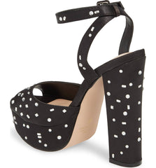 Lauren Lorraine Carrie Black Block Heel Ankle Strap Formal Platform Sandal Black