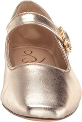 Sam Edelman Michaela Gold Mary Jane Buckled Ankle Strap Square Toe Flats