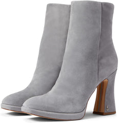 Sam Edelman Jaye River Rock Grey Suede Block Heeled Platform Ankle Boots