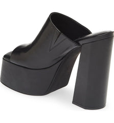 Jeffrey Campbell Luna-Luv Black Squared Open Toe Slip On Platform Mule Sandals