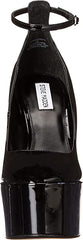 Steve Madden Skyrise Black Patent Block Heel Almond Toe Ankle Strap Fashion Pump