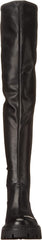 Ash Gill Black Pull On Stretch Fitted Nappa Over The-Knee Lug Sole Boots