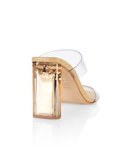 Schutz Acrylic Beige Square Toe Translucent Straps High Heels Sandals